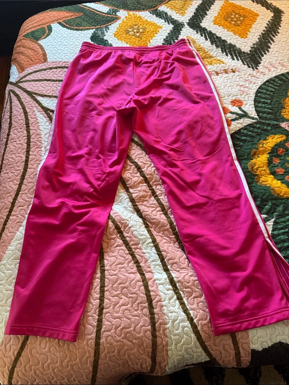 adidas women’s Bright Pink Track Pants with White Side Stripes - Picture 4 of 5